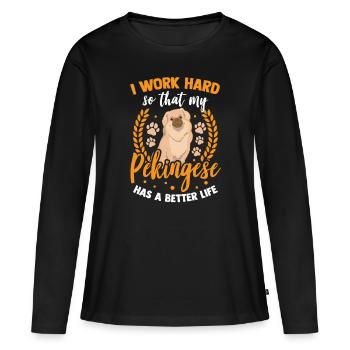 Travail pour mon chien du palais de Pékin - T-shirt manches longues Premium bio Femme - noir - Devant - Julia (174cm)