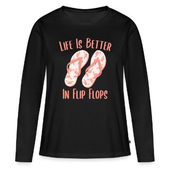 Das Leben ist besser in Flip Flops Flamingo Beach Vacati - Frauen Premium Bio Langarmshirt - Schwarz - Vorne - Julia (174cm)