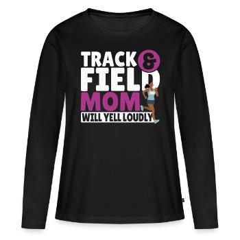 Une maman d’athlétisme criera fort en athlétisme - T-shirt manches longues Premium bio Femme - noir - Devant - Julia (174cm)