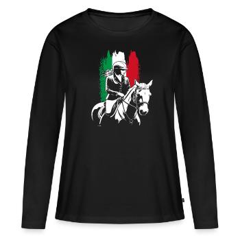 Cavalier & Cheval | Fille de cheval | Cavaliers de dressage - T-shirt manches longues Premium bio Femme - noir - Devant - Julia (174cm)