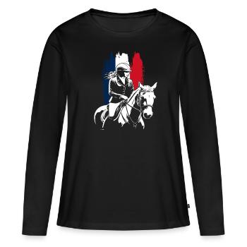 Cavalier & Cheval | Fille de cheval | Cavaliers de dressage - T-shirt manches longues Premium bio Femme - noir - Devant - Julia (174cm)