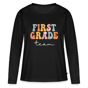 First Grade Team Retro Groovy Vintage Erster Tag Von - Frauen Premium Bio Langarmshirt - Schwarz - Vorne - Julia (174cm)
