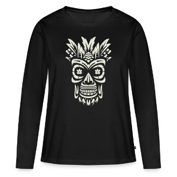 Tribal Tiki Maori Masque Polynésien Rétro Polynésien - T-shirt manches longues Premium bio Femme - noir - Devant - Julia (174cm)
