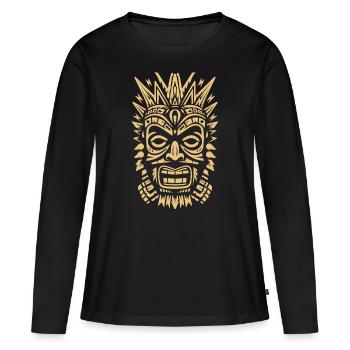 Tribal Tiki Maori Masque Polynésien Rétro Polynésien - T-shirt manches longues Premium bio Femme - noir - Devant - Julia (174cm)