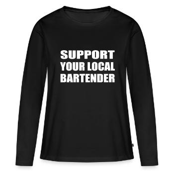 Unterstützen Sie Ihren lokalen Barkeeper beim Barlikörtrinken - Frauen Premium Bio Langarmshirt - Schwarz - Vorne - Julia (174cm)