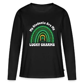 My Students Are My Lucky Charms Teacher St Patrick - Women's Premium Organic Long Sleeve Shirt - black - Front - Julia (174cm)