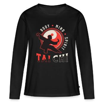 Tai Chi Corps Tai Chi Méditation Qigong - T-shirt manches longues Premium bio Femme - noir - Devant - Julia (174cm)