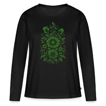 Beau motif floral vert - T-shirt manches longues Premium bio Femme - noir - Devant - Julia (174cm)