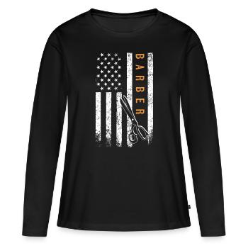 Barbier American Flag Design Barbershop - T-shirt manches longues Premium bio Femme - noir - Devant - Julia (174cm)