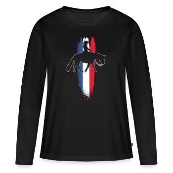 Cavalier Cheval & Western | Équitation Western - T-shirt manches longues Premium bio Femme - noir - Devant - Julia (174cm)