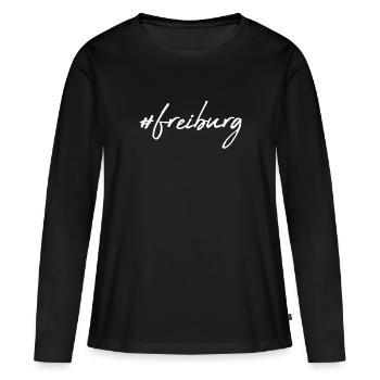Freiburg - Frauen Premium Bio Langarmshirt - Schwarz - Vorne - Julia (174cm)