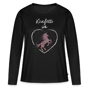 Confettis au coeur Licorne Confettis Carnival Fool - T-shirt manches longues Premium bio Femme - noir - Devant - Julia (174cm)