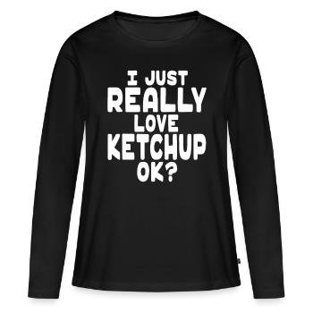J’aime vraiment le ketchup OK - Mignon amateur de ketchup - T-shirt manches longues Premium bio Femme - noir - Devant - Julia (174cm)