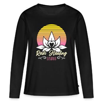 Guérison Reiki Méditation de guérison d’énergie lointaine - T-shirt manches longues Premium bio Femme - noir - Devant - Julia (174cm)