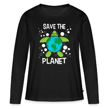 Rette den Planeten - Umweltschutz Erde - Frauen Premium Bio Langarmshirt - Schwarz - Vorne - Julia (174cm)
