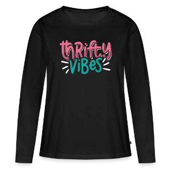 Thrift Shopping Thrifty Vibes Second Hand Thrifter - Frauen Premium Bio Langarmshirt - Schwarz - Vorne - Julia (174cm)