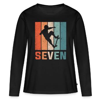 7th Birthday Retro Skateboard Skater Boys Kids - T-shirt manches longues Premium bio Femme - noir - Devant - Julia (174cm)