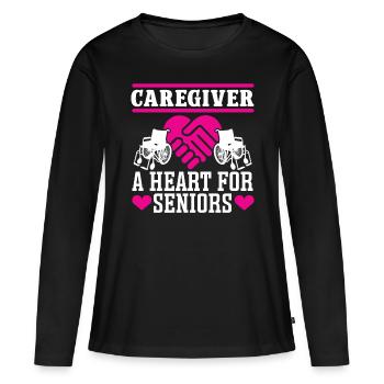 Altenpfleger Caregiver Heart For Seniors Pfleger - Frauen Premium Bio Langarmshirt - Schwarz - Vorne - Julia (174cm)