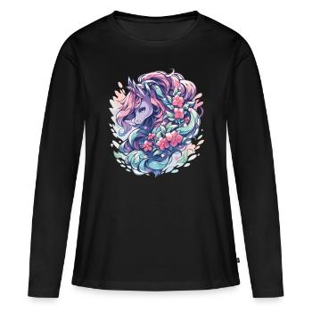 Licornes Licornes Licorne fête Licornes - T-shirt manches longues Premium bio Femme - noir - Devant - Julia (174cm)