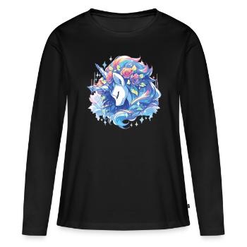 Licornes Licornes Licorne fête Licornes - T-shirt manches longues Premium bio Femme - noir - Devant - Julia (174cm)