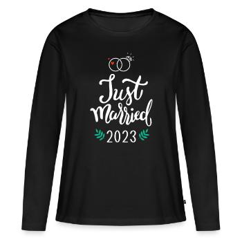 Je viens de me marier 2023 pour un mariage et une lune de miel nouvellement - T-shirt manches longues Premium bio Femme - noir - Devant - Julia (174cm)