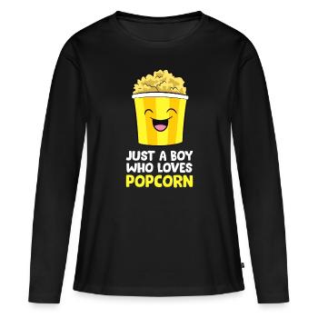 Nur ein Junge, der es liebt, Popcorn-Kinofilme zu sehen - Frauen Premium Bio Langarmshirt - Schwarz - Vorne - Julia (174cm)