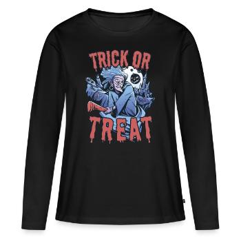 Trick or Treat Creepy Halloween Witch with Broom - Women's Premium Organic Long Sleeve Shirt - black - Front - Julia (174cm)
