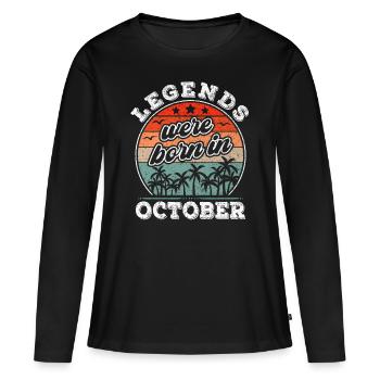 Anniversaire d’octobre né dans la légende d’octobre - T-shirt manches longues Premium bio Femme - noir - Devant - Julia (174cm)