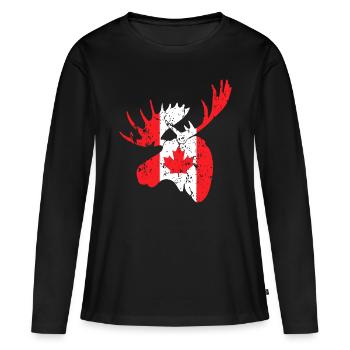 Kanada-Flagge Elch | Kanadisches Geschenk | Lustiges Kanada - Frauen Premium Bio Langarmshirt - Schwarz - Vorne - Julia (174cm)