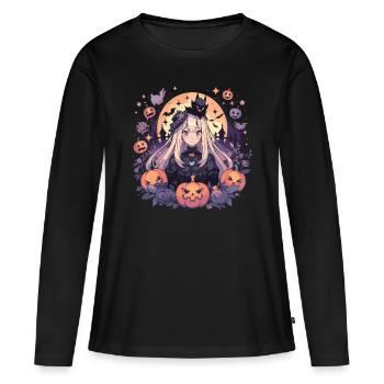 Sorcière Helloween Sorcières Tenue Sorcières Sorcières - T-shirt manches longues Premium bio Femme - noir - Devant - Julia (174cm)
