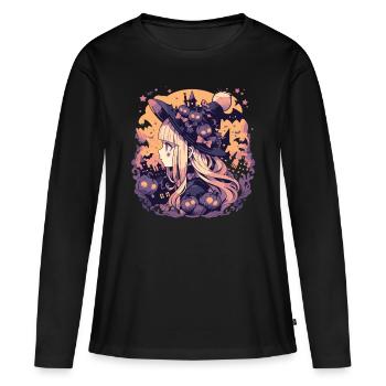 Sorcière Helloween Sorcières Tenue Sorcières Sorcières - T-shirt manches longues Premium bio Femme - noir - Devant - Julia (174cm)