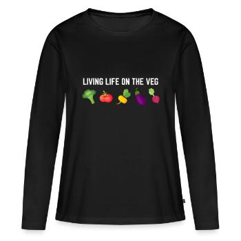 Vivre la vie sur le légume! - Végétalien ou végétarien - T-shirt manches longues Premium bio Femme - noir - Devant - Julia (174cm)