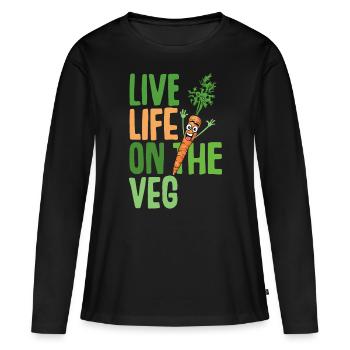 Drôle de design à base de plantes, carotte avec drôle de végétalien - T-shirt manches longues Premium bio Femme - noir - Devant - Julia (174cm)