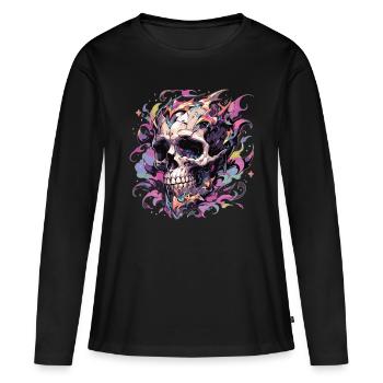 Totenkopf - Frauen Premium Bio Langarmshirt - Schwarz - Vorne - Julia (174cm)