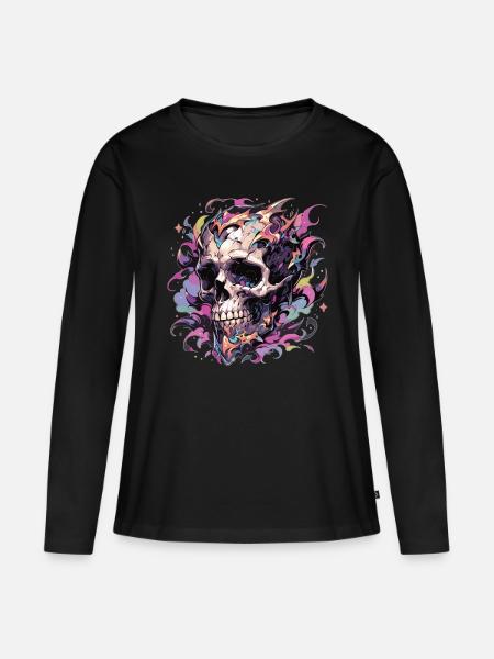 Totenkopf - Frauen Premium Bio Langarmshirt - Schwarz