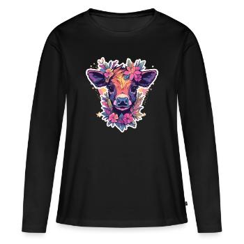 Vache Tête de vache Audacieuse Agriculture Veau - T-shirt manches longues Premium bio Femme - noir - Devant - Julia (174cm)