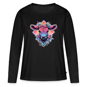 Vache Tête de vache Audacieuse Agriculture Veau - T-shirt manches longues Premium bio Femme - noir - Devant - Julia (174cm)