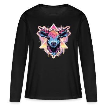 Vache Tête de vache Audacieuse Agriculture Veau - T-shirt manches longues Premium bio Femme - noir - Devant - Julia (174cm)