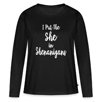 J’ai mis la She dans les manigances - T-shirt manches longues Premium bio Femme - noir - Devant - Julia (174cm)