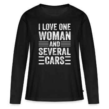 J’aime une femme et plusieurs voitures - Funny Car Mech - T-shirt manches longues Premium bio Femme - noir - Devant - Julia (174cm)