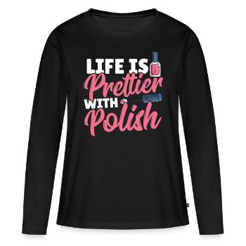 La vie est plus belle avec la laque Nail Tech - T-shirt manches longues Premium bio Femme - noir - Devant - Julia (174cm)