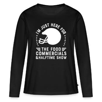 Ich bin nur wegen der Essenswerbung hier - Frauen Premium Bio Langarmshirt - Schwarz - Vorne - Julia (174cm)