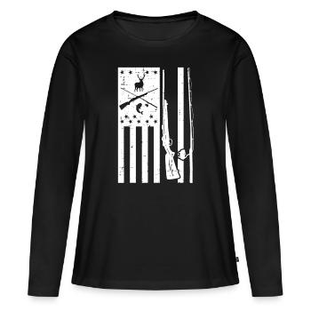 Blanc US Flag Rifle Fishing Rod Fish Deer Hunting - T-shirt manches longues Premium bio Femme - noir - Devant - Julia (174cm)