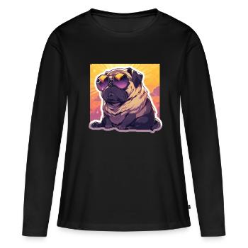 Mops Mops Hund Mops Sonnenbrille Mops Geschenk - Frauen Premium Bio Langarmshirt - Schwarz - Vorne - Julia (174cm)