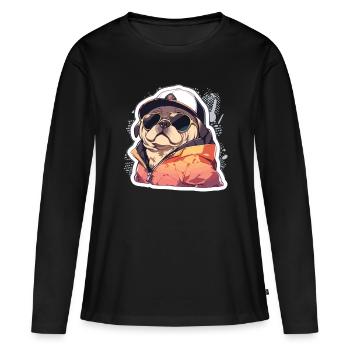 Mops Mops Hund Mops Sonnenbrille Mops Geschenk - Frauen Premium Bio Langarmshirt - Schwarz - Vorne - Julia (174cm)