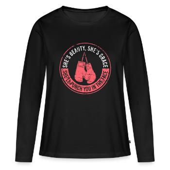 Sie wird dir ins Gesicht schlagen Boxmädchen - Frauen Premium Bio Langarmshirt - Schwarz - Vorne - Julia (174cm)