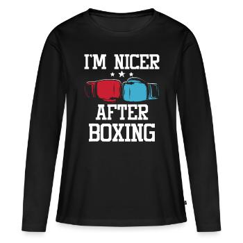 Je suis plus gentil après la boxe - Kickboxing Kickboxer Gym - T-shirt manches longues Premium bio Femme - noir - Devant - Julia (174cm)