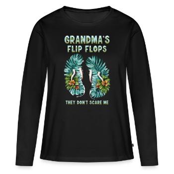 Lustige Flip-Flops von Oma, die machen mir keine Angst - Frauen Premium Bio Langarmshirt - Schwarz - Vorne - Julia (174cm)