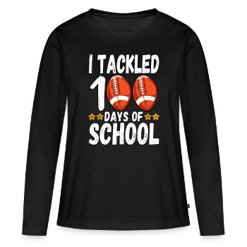 I Tackled 100 Days Of School Football 100th Day - Women's Premium Organic Long Sleeve Shirt - black - Front - Julia (174cm)