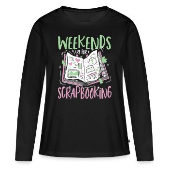 Les week-ends sont pour le scrapbooking car le scrapbooking - T-shirt manches longues Premium bio Femme - noir - Devant - Julia (174cm)
